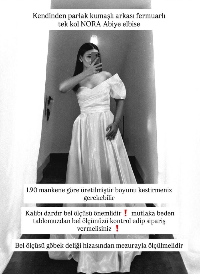 Galya Tek Kol Saten Parlak Bordo Abiye Elbise 38