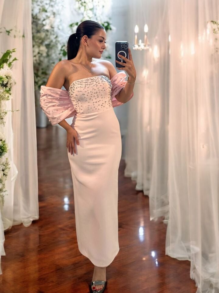 Liora Bilek Boy Taş İşlemeli Pudra Pembesi Abiye Elbise 40