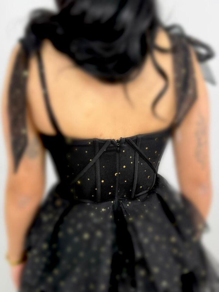 Siana Korseli Katlı Model Siyah Renk Abiye Elbise