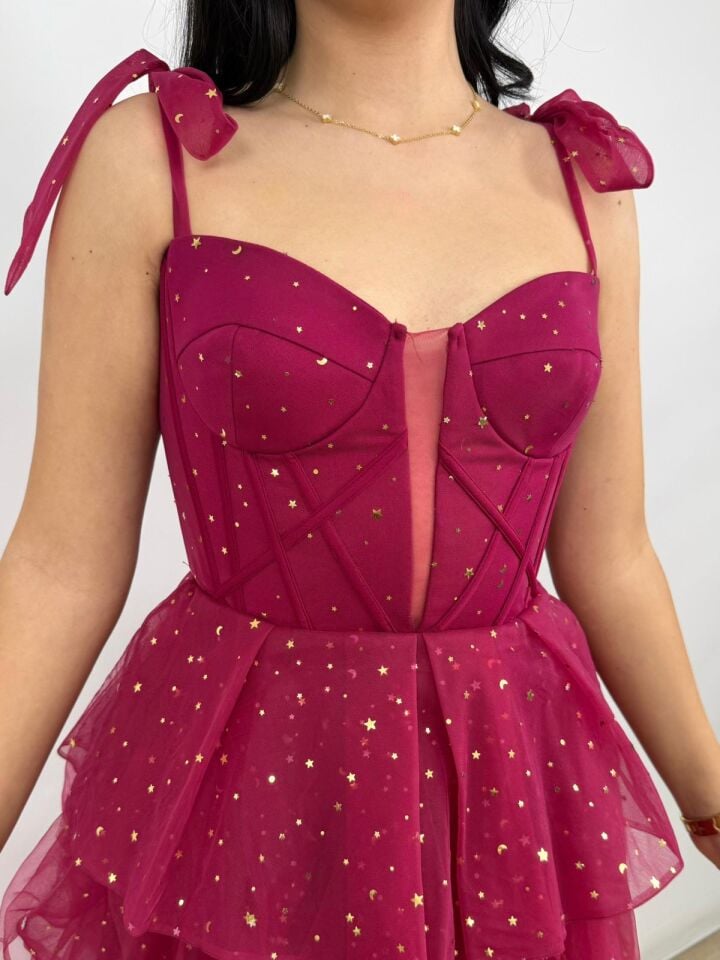 Siana Korseli Katlı Model Pembe Renk Abiye Elbise 38