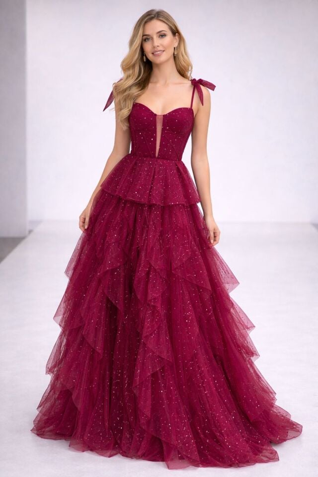 Siana Korseli Katlı Model Pembe Renk Abiye Elbise 36 - Mavi