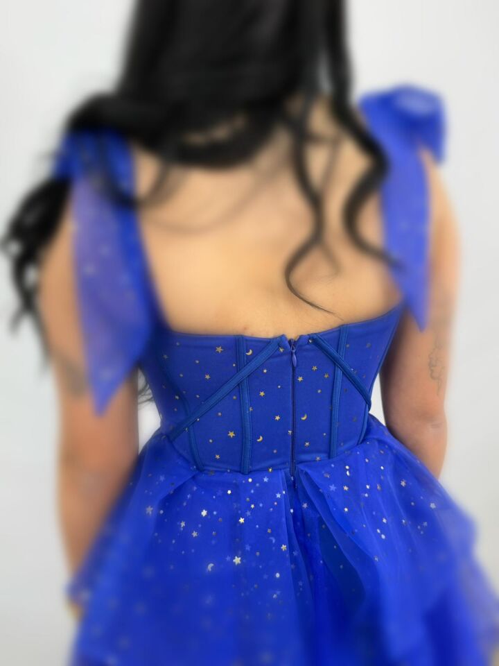 Siana Korseli Katlı Model Saks Renk Abiye Elbise 38
