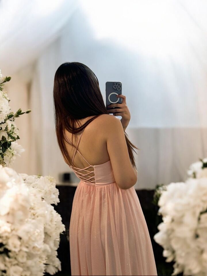 Elsa Simli Tülden Korse Detaylı Pudra Pembesi Abiye Elbise 36