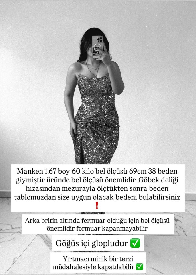 Glam Straplez Full Payetli Pembe Renk Balık Model Abiye Elbise