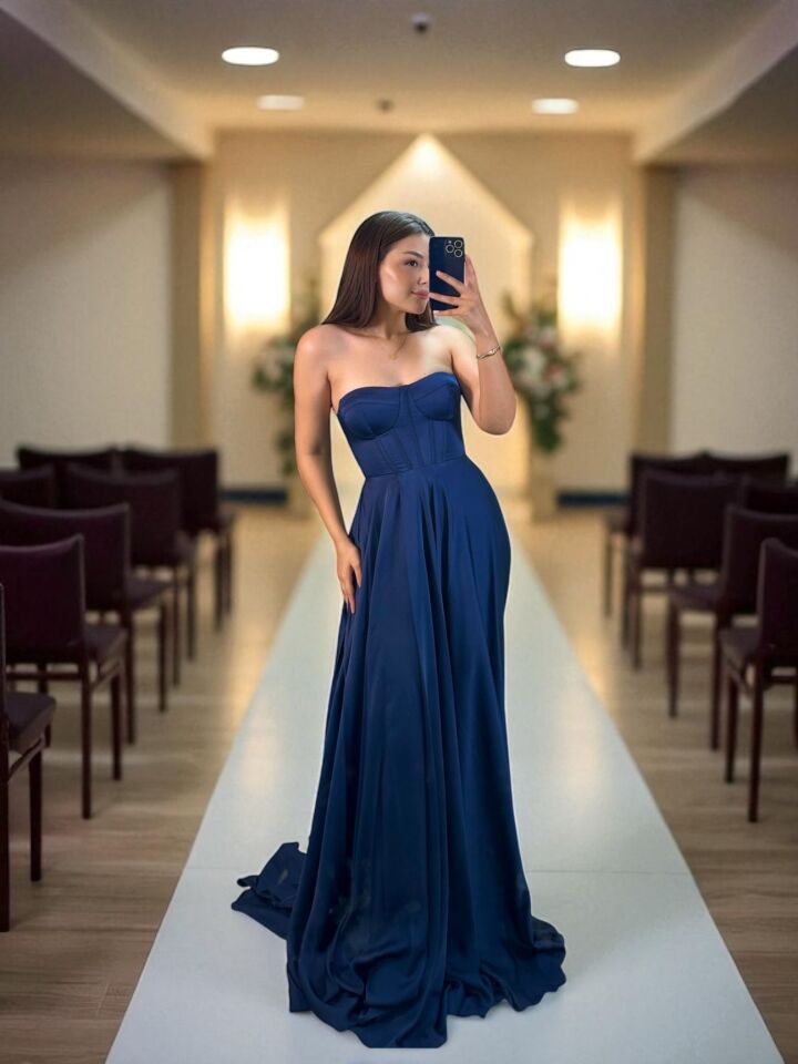 Zaris Korse Ve Yırtmaç Detaylı Lacivert Abiye Elbise 38