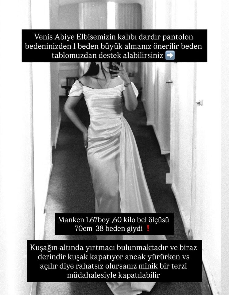 Venis Balon Düşük Kollu Gizli Yırtmaçlı Saten Siyah Abiye Elbise 36