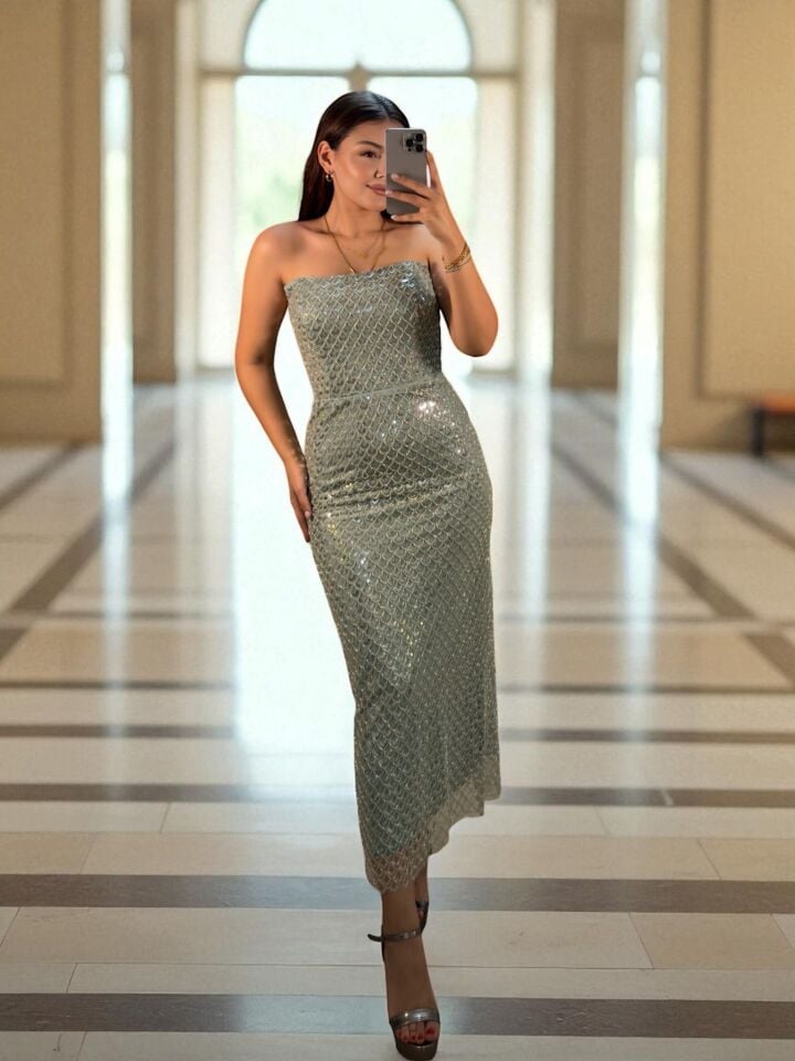 Laves Full Payet Boncuklu Mint Abiye Elbise 38