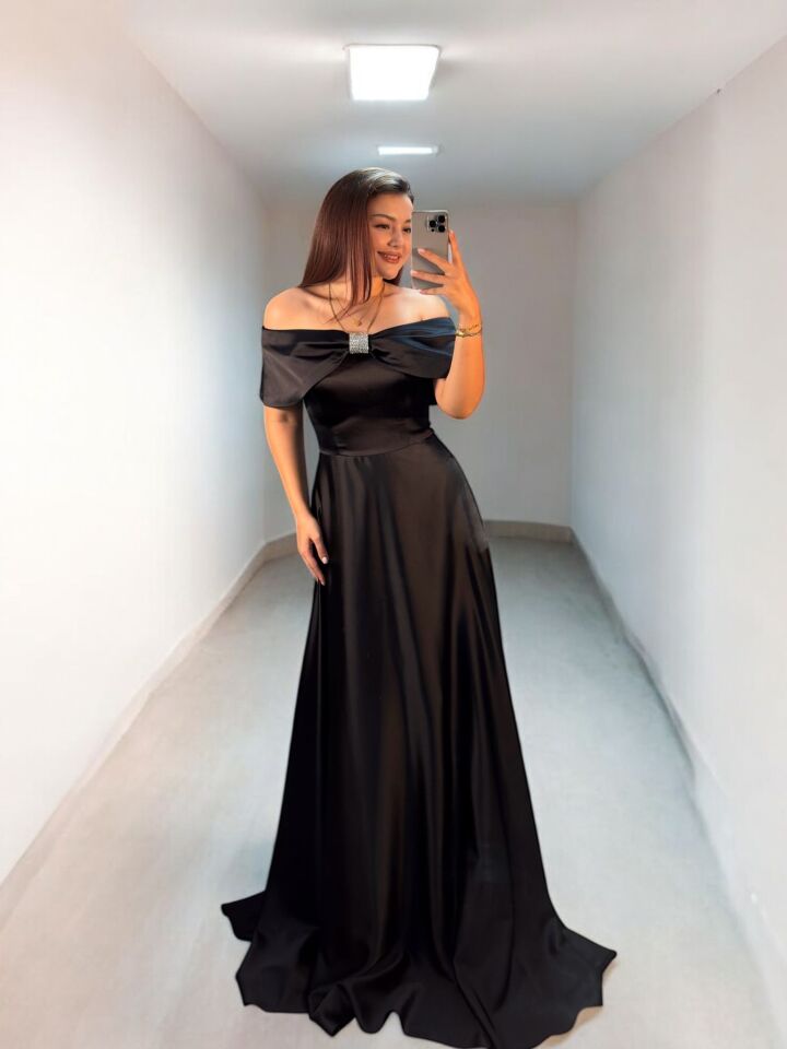 Madonna Yaka Bella Siyah Abiye Elbise 36