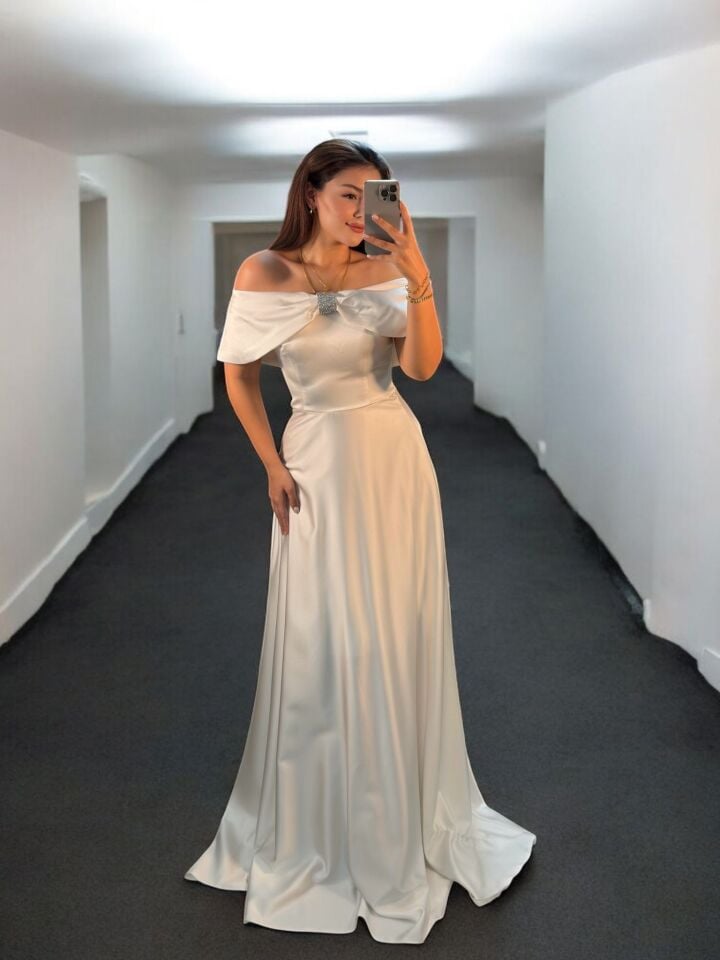 Madonna Yaka Bella Beyaz Abiye Elbise 38