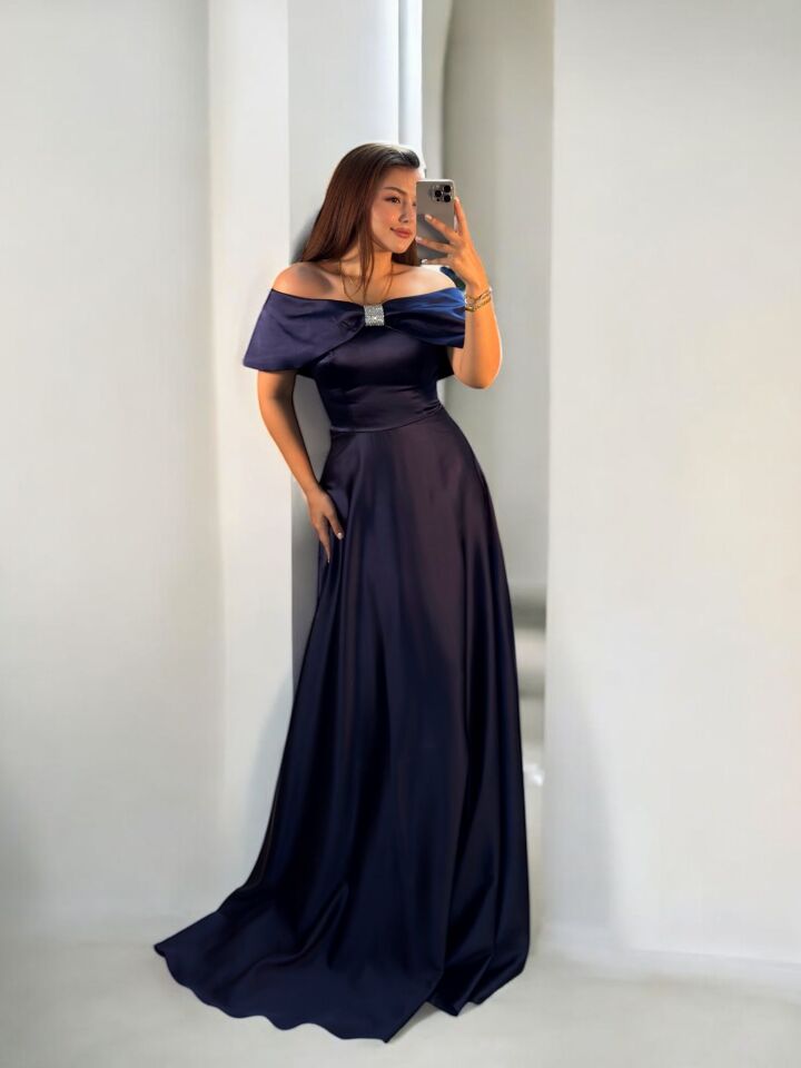 Madonna Yaka Bella Lacivert Abiye Elbise 42